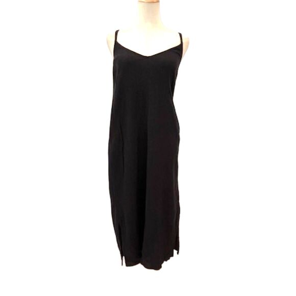 Pact Black Midi Dress Organic Cotton Gauze Strappy Back XS Maxi Pockets Sundress - Picture 1 of 9